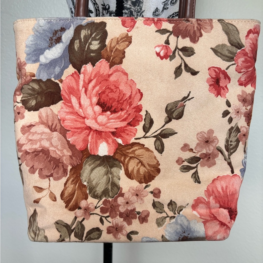 Bueno Floral Embroidered Tote - Pink Beige Multicolor beaded embellishment boho - Picture 6 of 16